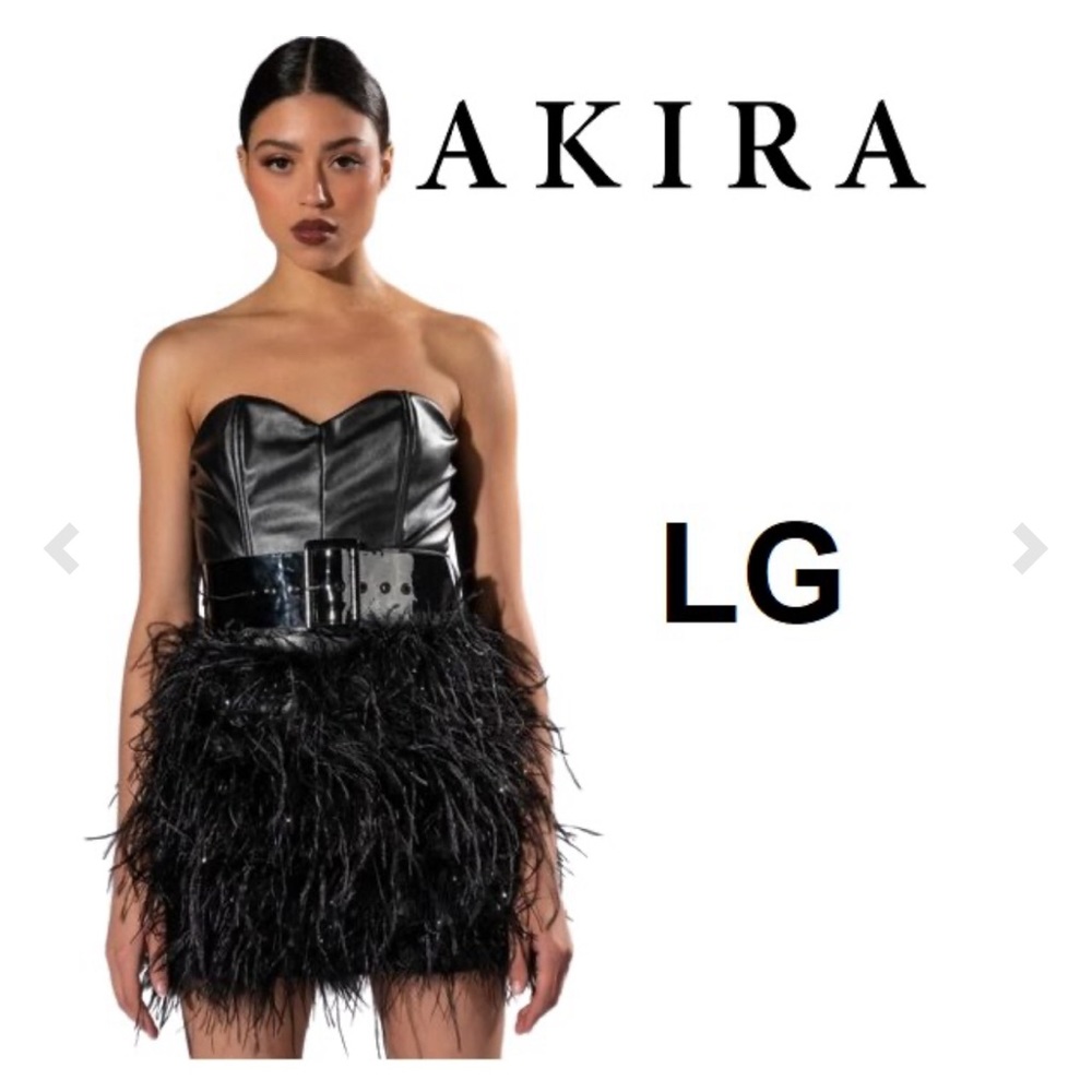 195 AKIRA Strapless Faux Leather Feather Mini Dress